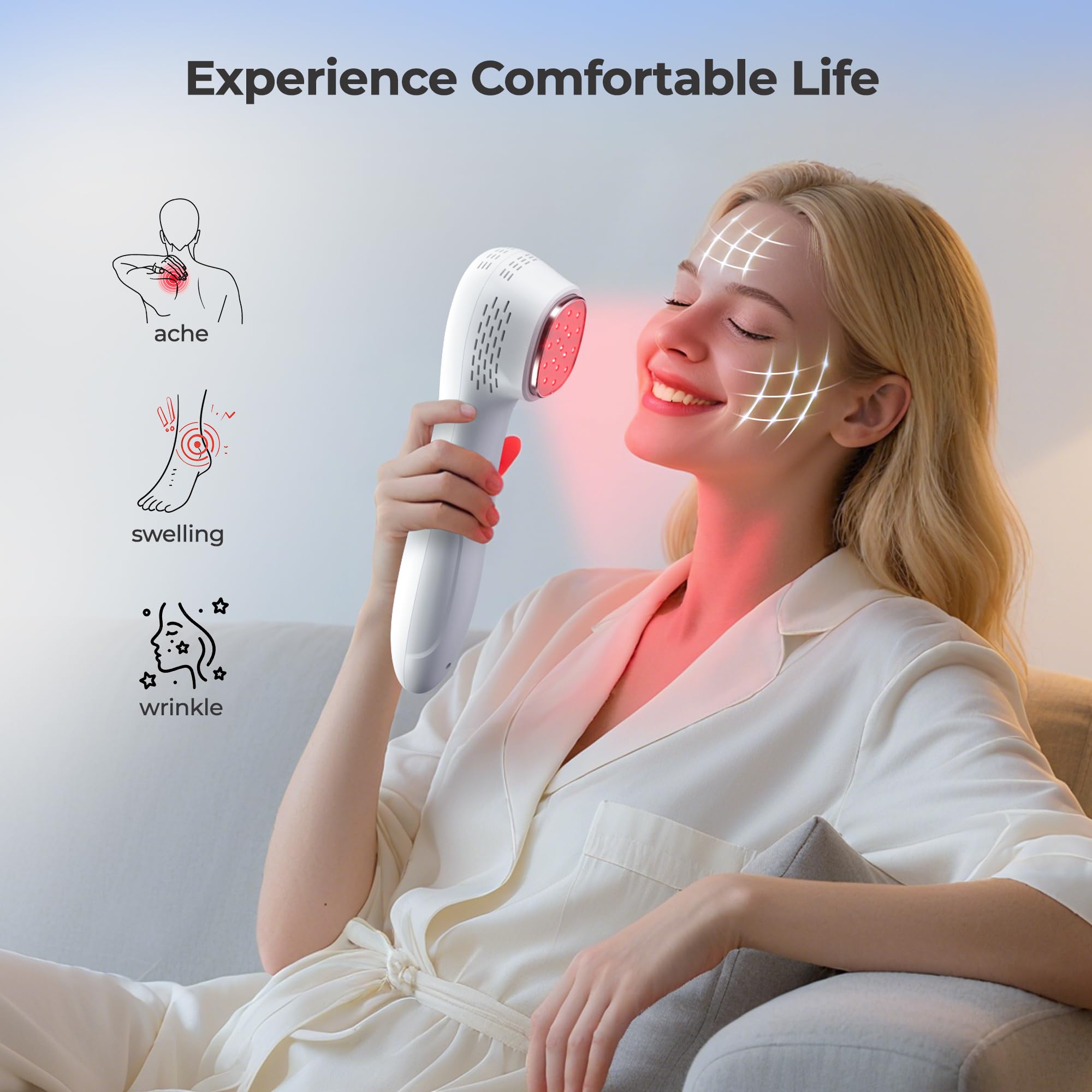 Morfone handheld red light therapy device side view showing ergonomic grip