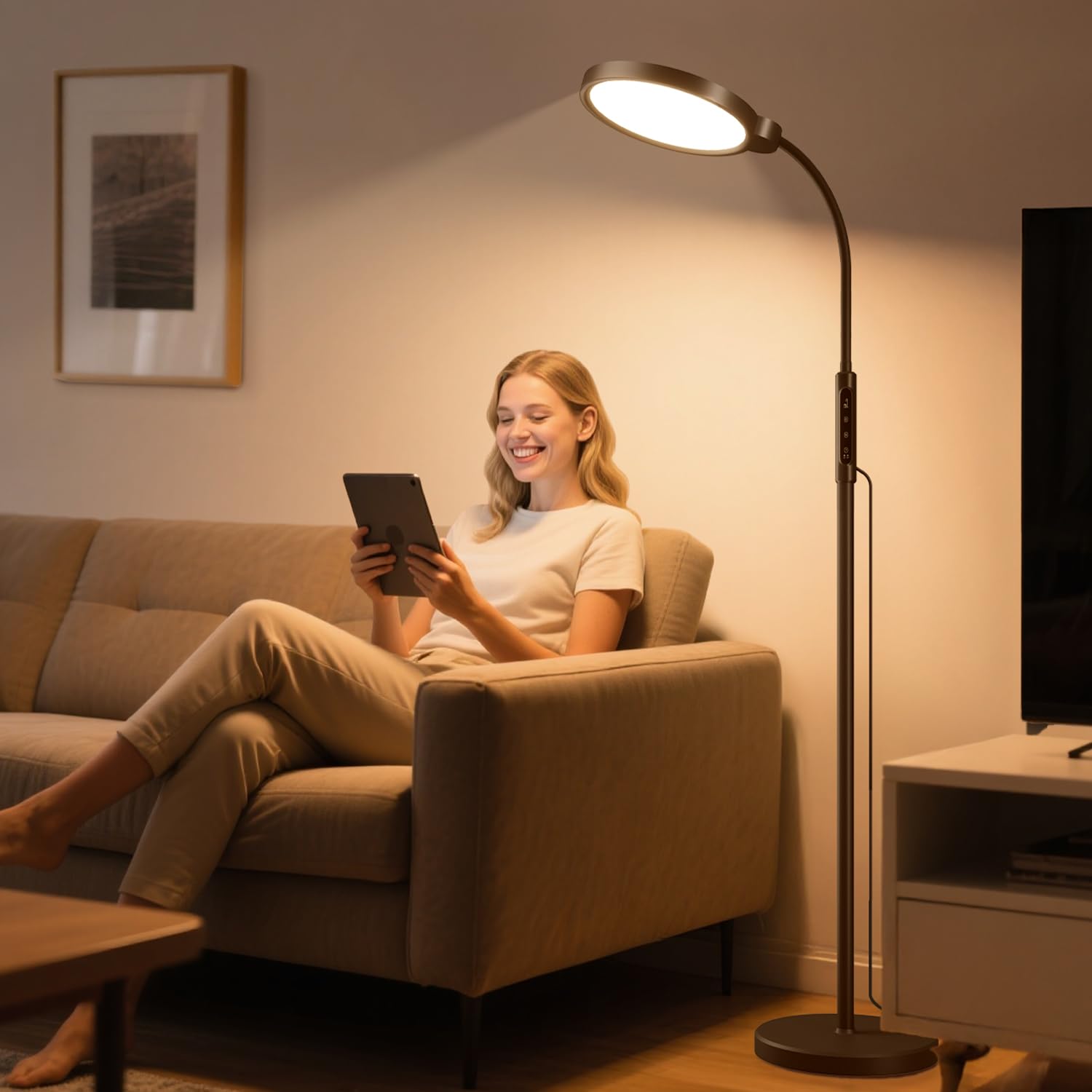 Morfone Light Therapy Lamp front view showcases a sleek, room-ready design