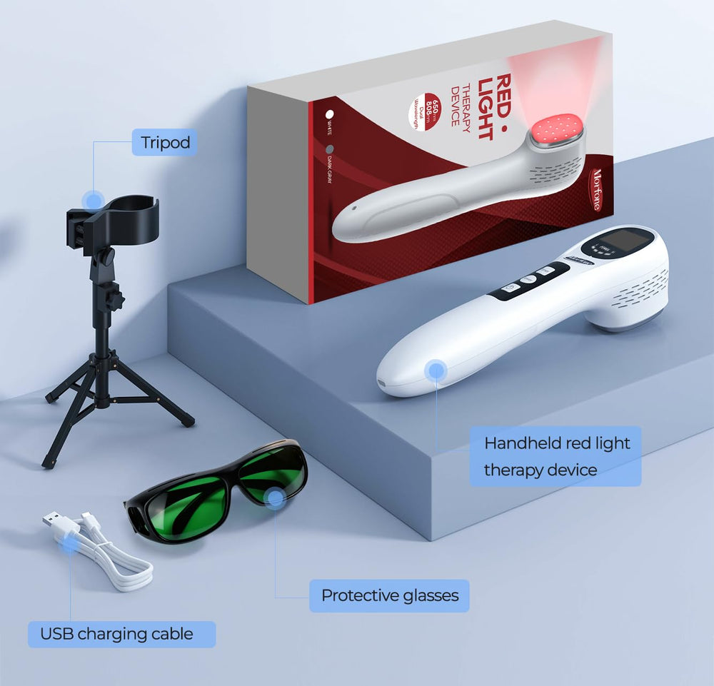 Morfone protective goggles included for eye safety during therapy sessions.