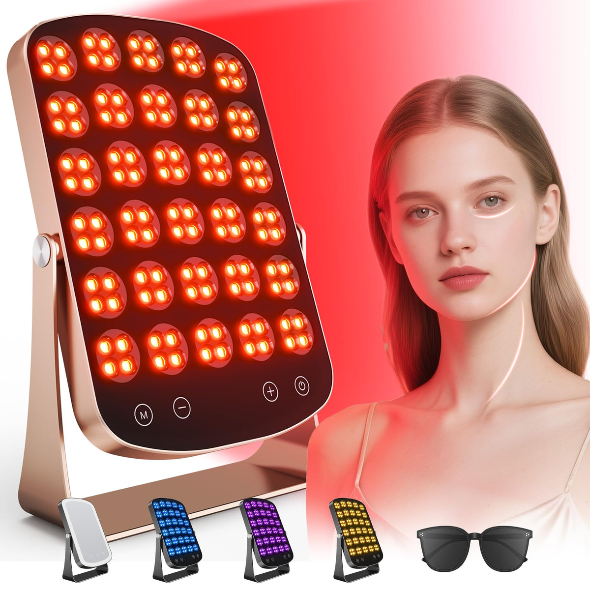 Morfone red light panel on a desk for facial therapy and relaxation