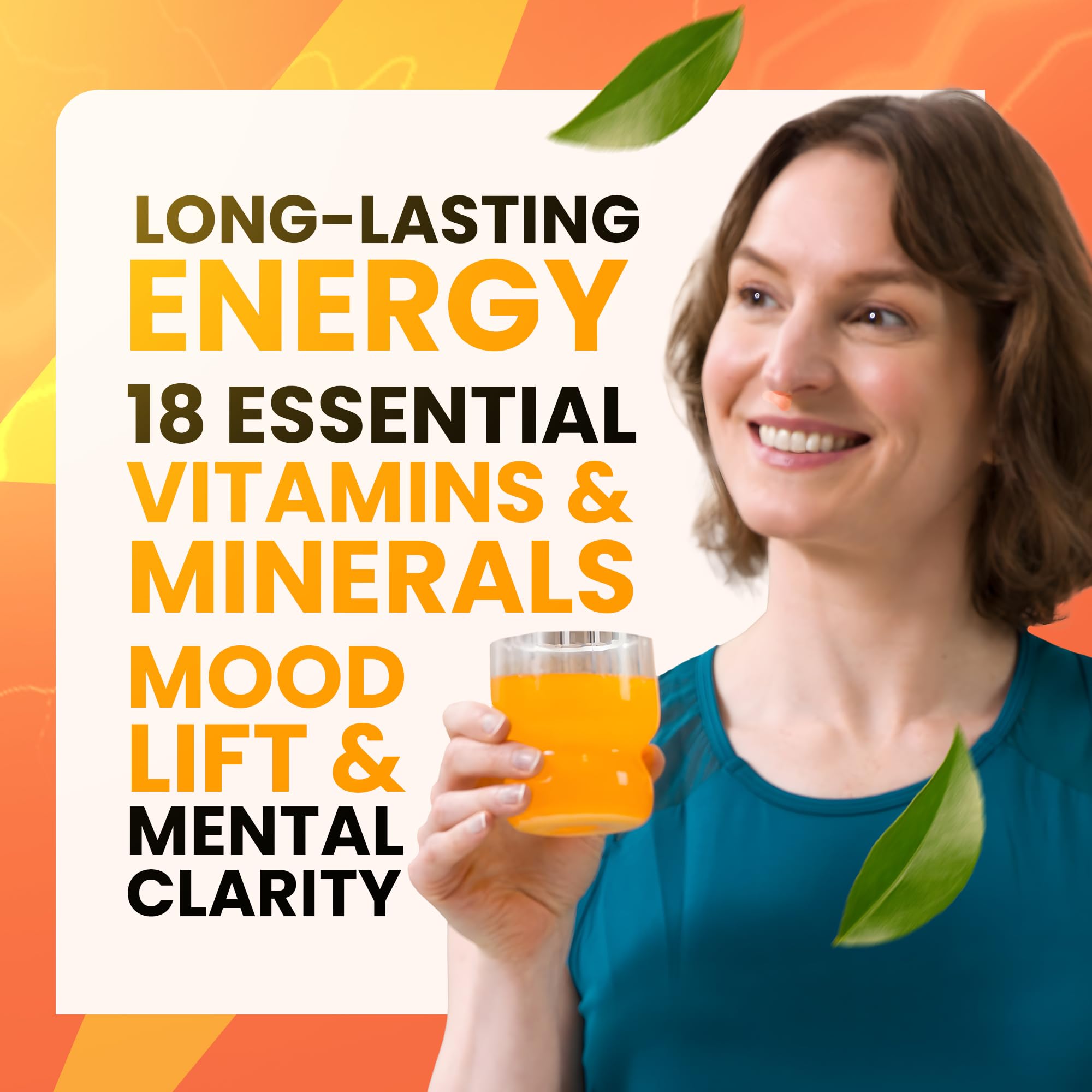 Morning Buzz 18-vitamins-minerals visual highlights daily nutrient support.