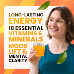 Morning Buzz 18-vitamins-minerals visual highlights daily nutrient support.