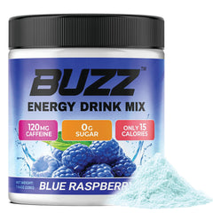 Morning Buzz tub with ingredients list and nutrition facts visible.