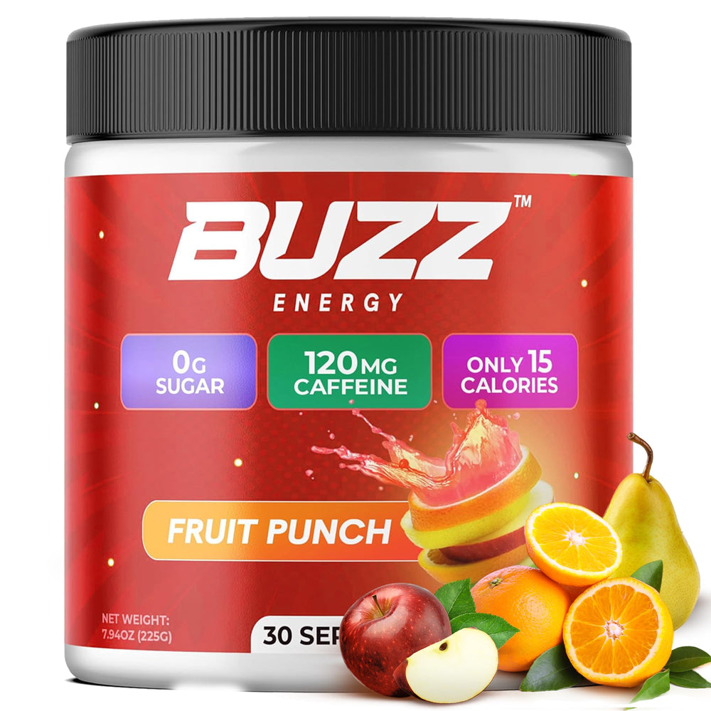 Morning Buzz orange drink mix shown in glass for tangy flavor.