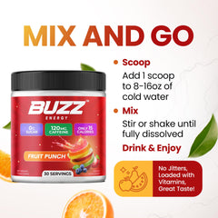 Morning Buzz energy drink powder with vitamins hint.