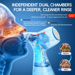 Mornwell nasal irrigation system with sealed tanks prevents spills during use.