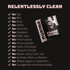 Mortals Cramp Crusher ingredients list highlights magnesium, chasteberry, and B vitamins.