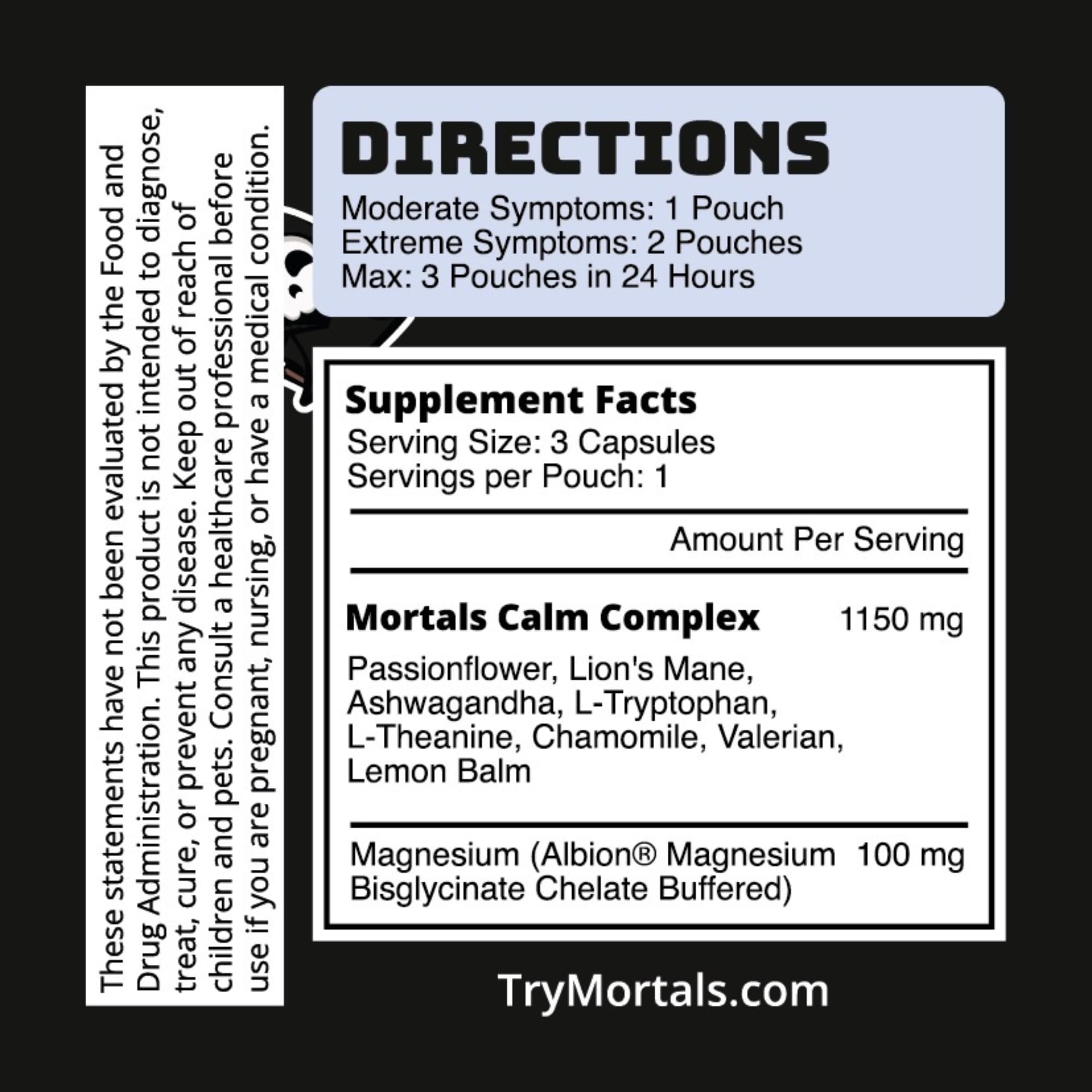 Mortals Mental Balance label close-up highlights ingredients and quality