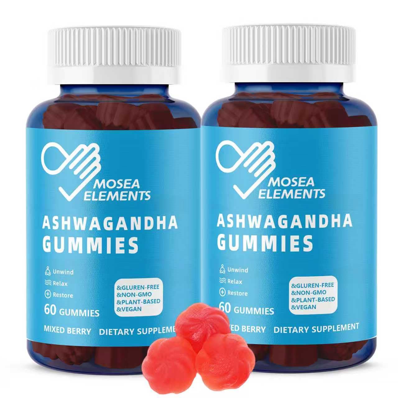 MOSEA ELEMENTS Ashwagandha gummies berry flavor pack for daily calm and focus