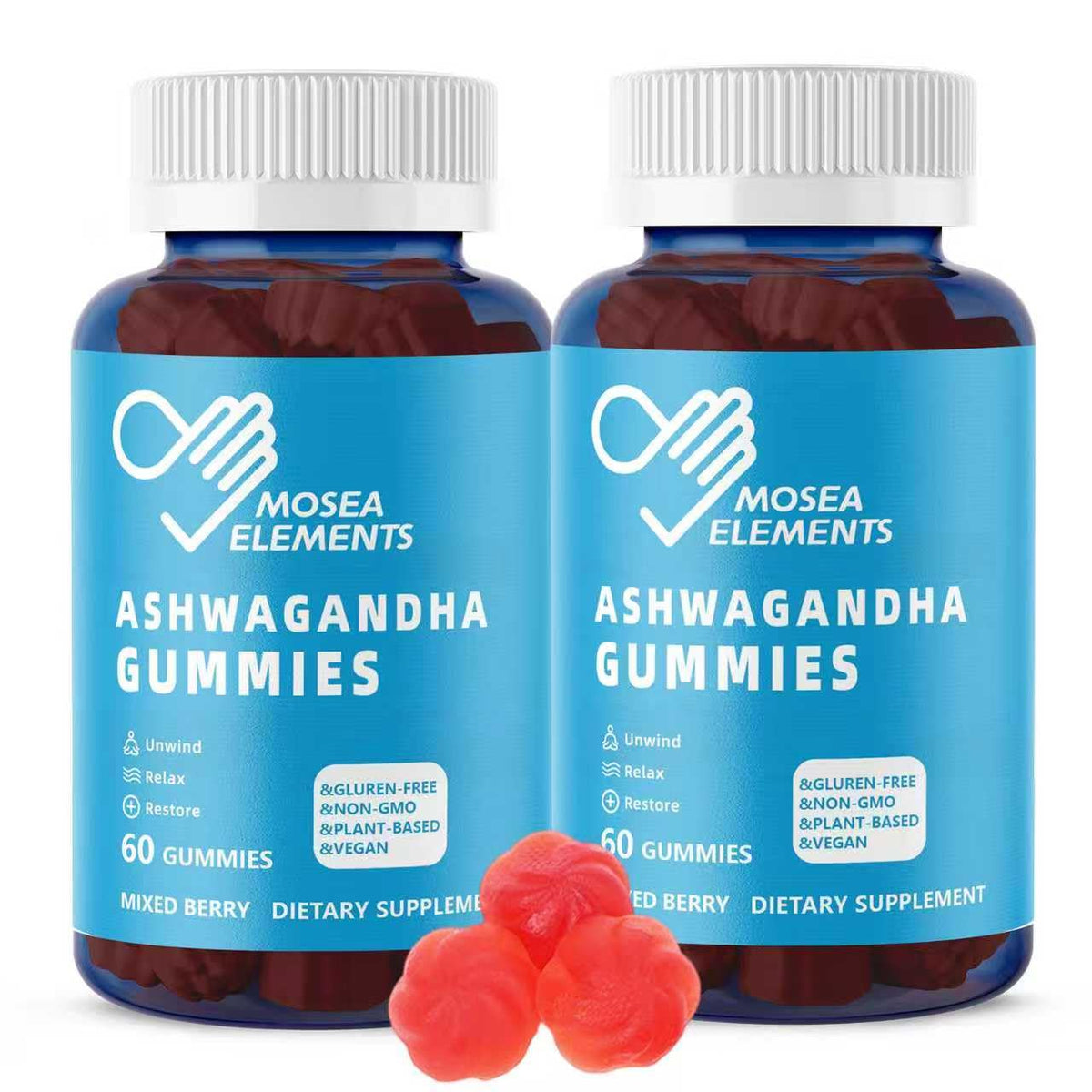 MOSEA ELEMENTS Ashwagandha gummies berry flavor pack for daily calm and focus