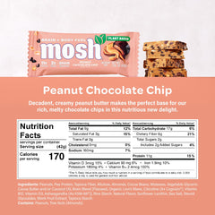 MOSH Peanut Chocolate Chip bar close-up highlighting creamy peanut butter and chocolate chips for a tasty, satisfying snack.