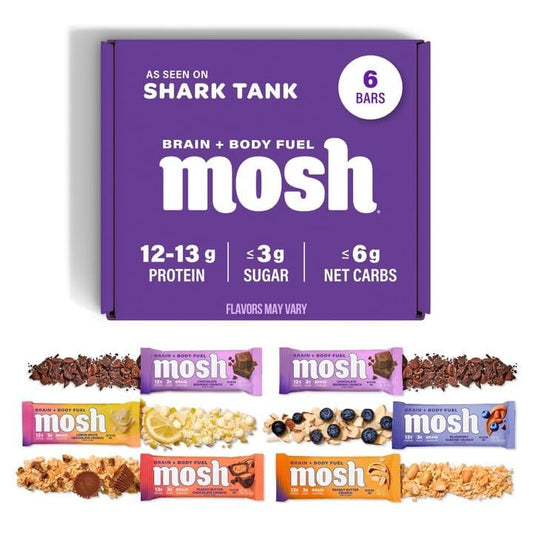 MOSH variety pack keto bar front view, convenient energy snack.
