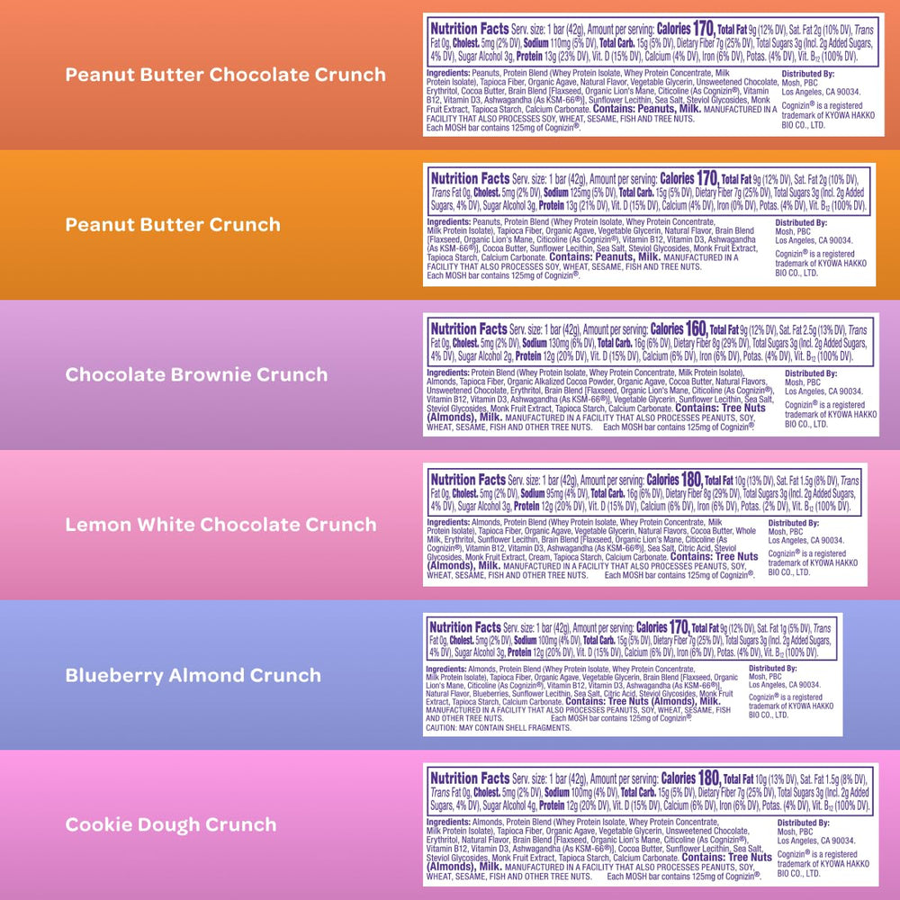 MOSH bar packaging close-up highlights gluten-free and keto-friendly features.
