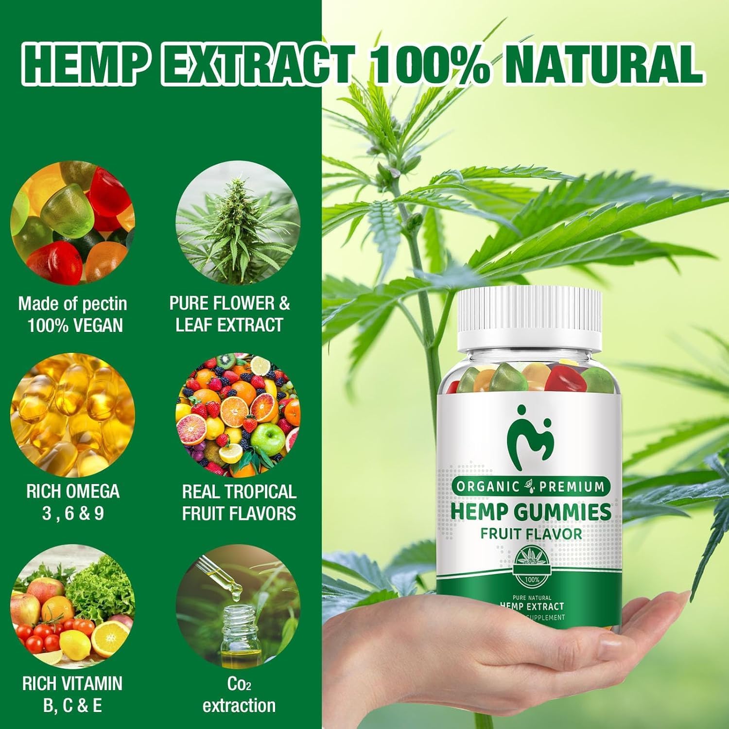 MOSRAY Hemp Gummies 3 pack bottle closeup showing pure organic hemp extract