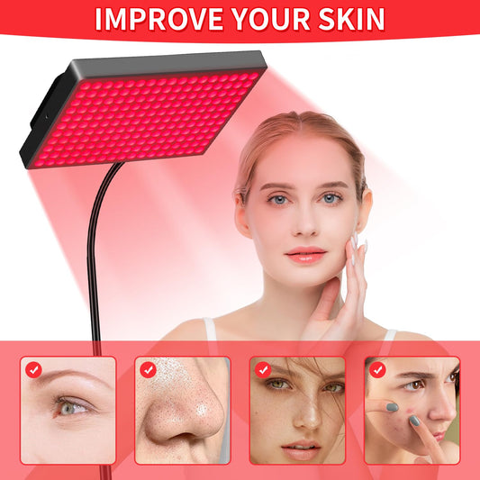 MOTAYU red light therapy panel side view showing adjustable stand for versatile positioning.