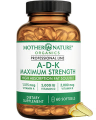 Mother Nature Organics ADK softgels bottle supports bone health and immune resilience