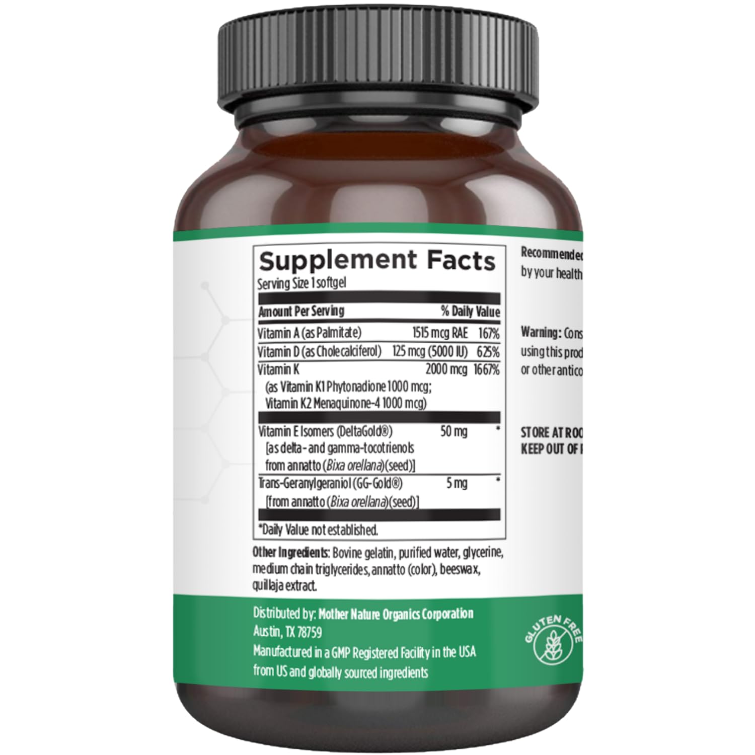 Mother Nature Organics ADK softgels pour demonstrates enhanced absorption for immune and heart support