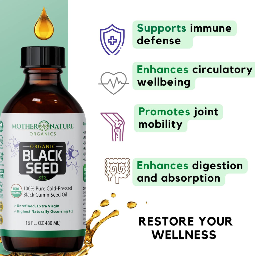 Omega-3-6-9 content in Mother Nature Organics black seed oil