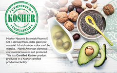 Product packaging box of Mother Nature's Essentials Vitamin E Oil.