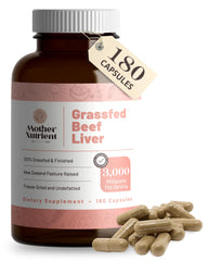 Mother Nutrient grass-fed beef liver capsules bottle for convenient daily nutrition.