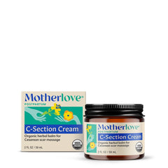 Motherlove C-Section Cream bottle showing post-cesarean scar care.