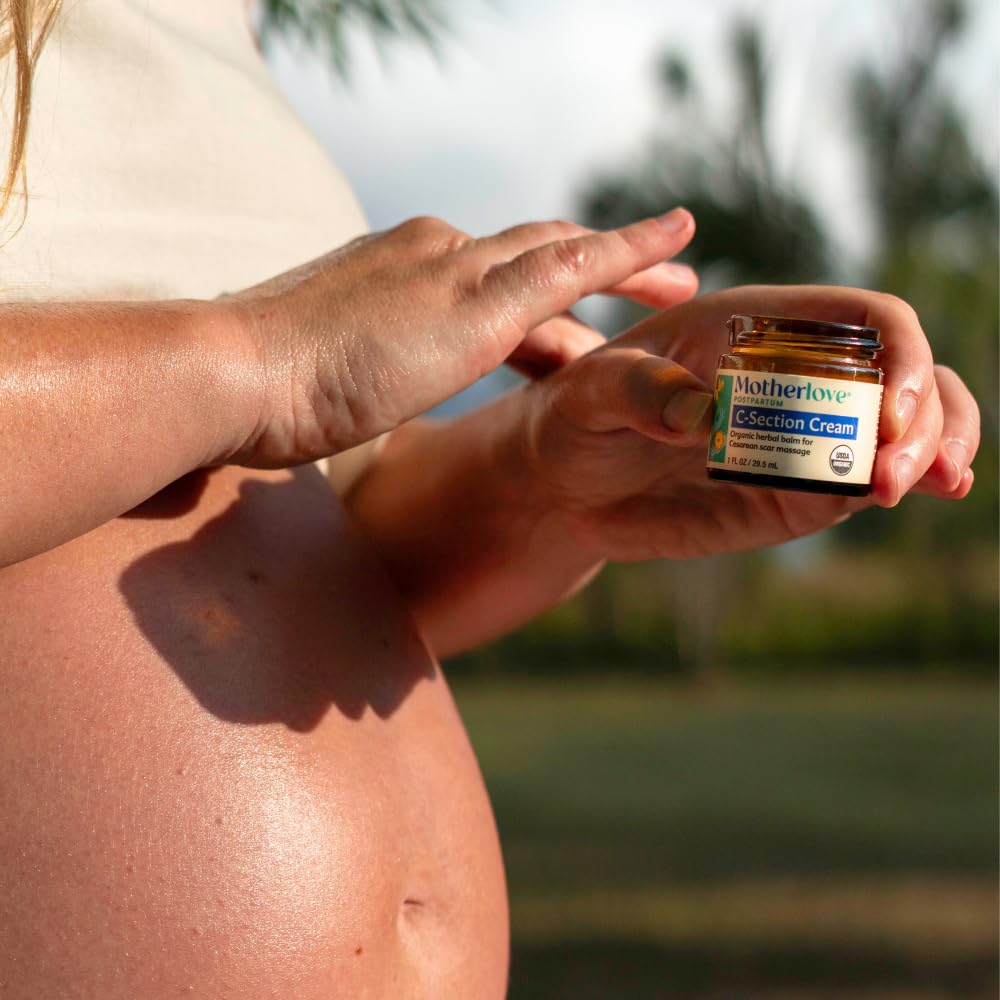 Motherlove C-Section Cream bottle confirms USA-made and ethical production.
