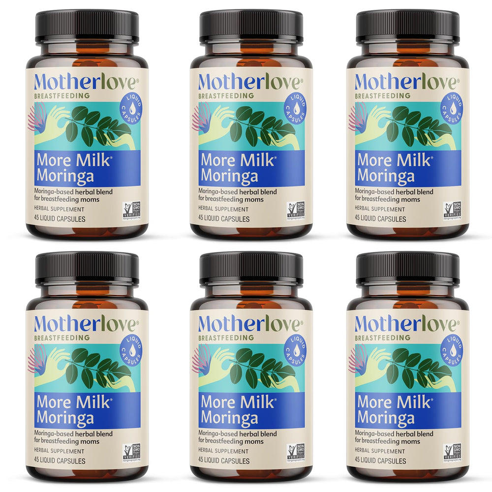 Motherlove More Milk Moringa bottle pour supports easy daily dosing.