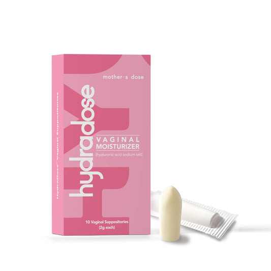 MOTHER'S DOSE HydraDose box shows packaging for vaginal hydration
