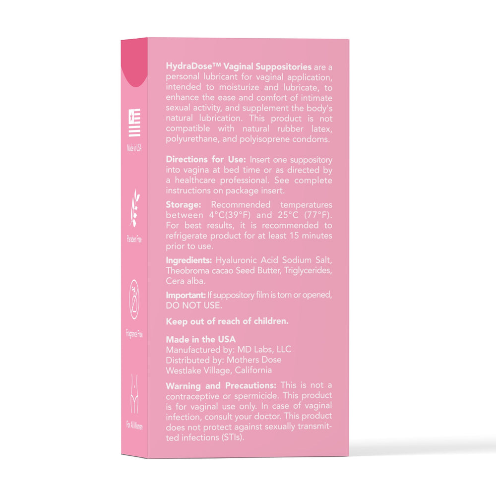 MOTHER'S DOSE individual suppositories wrapped for easy, mess-free use