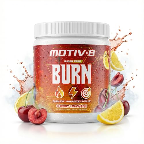 Motiv-8 Pre-Workout cherry lemonade bottle for steady energy throughout the day.
