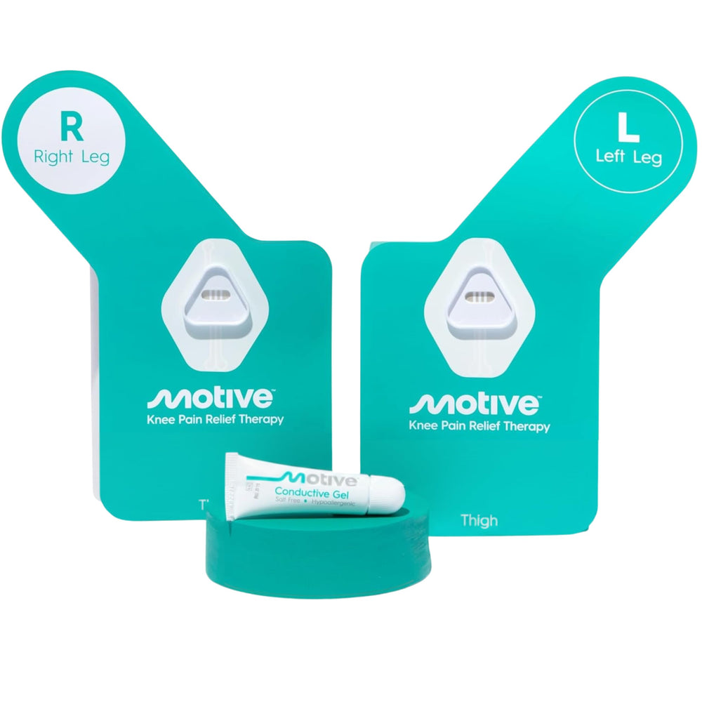 Motive Knee Therapy Kit pads and tubes ready for at-home sessions