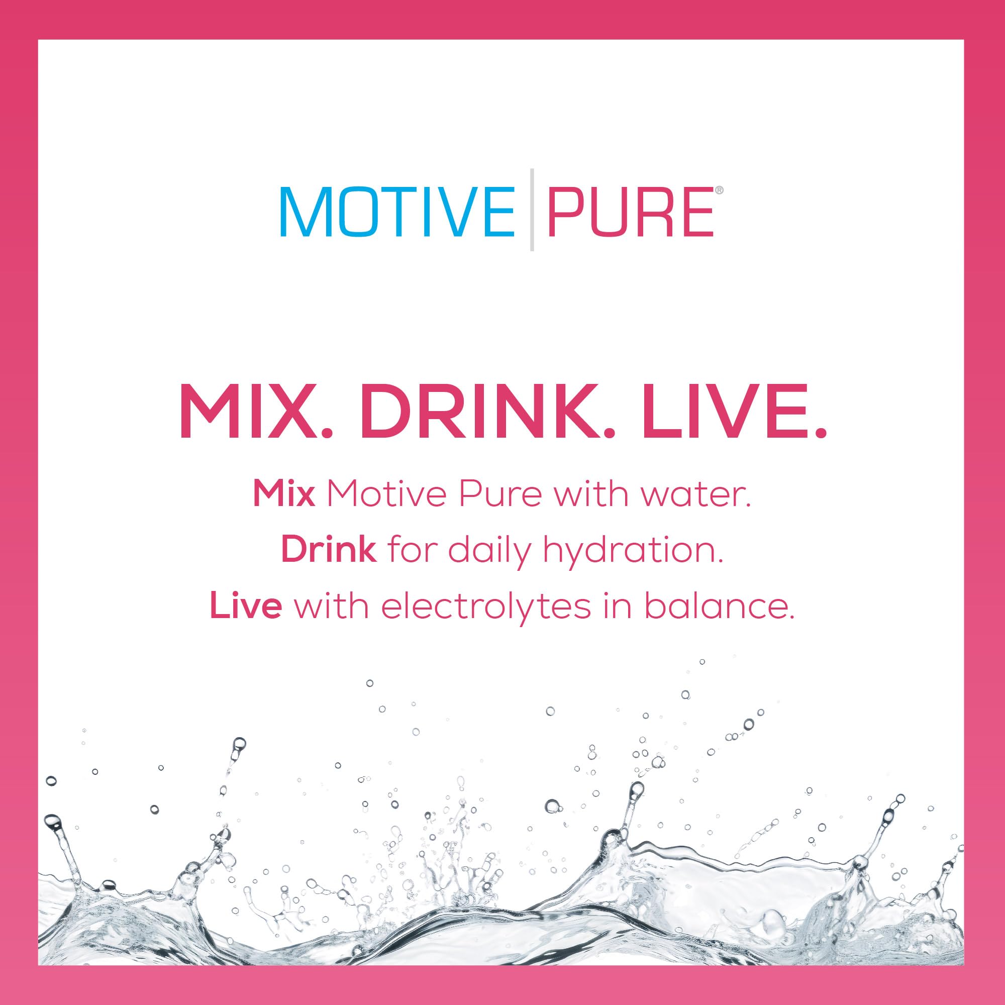 Close-up of MOTIVE PURE electrolyte hydration berry concentrate ready to mix