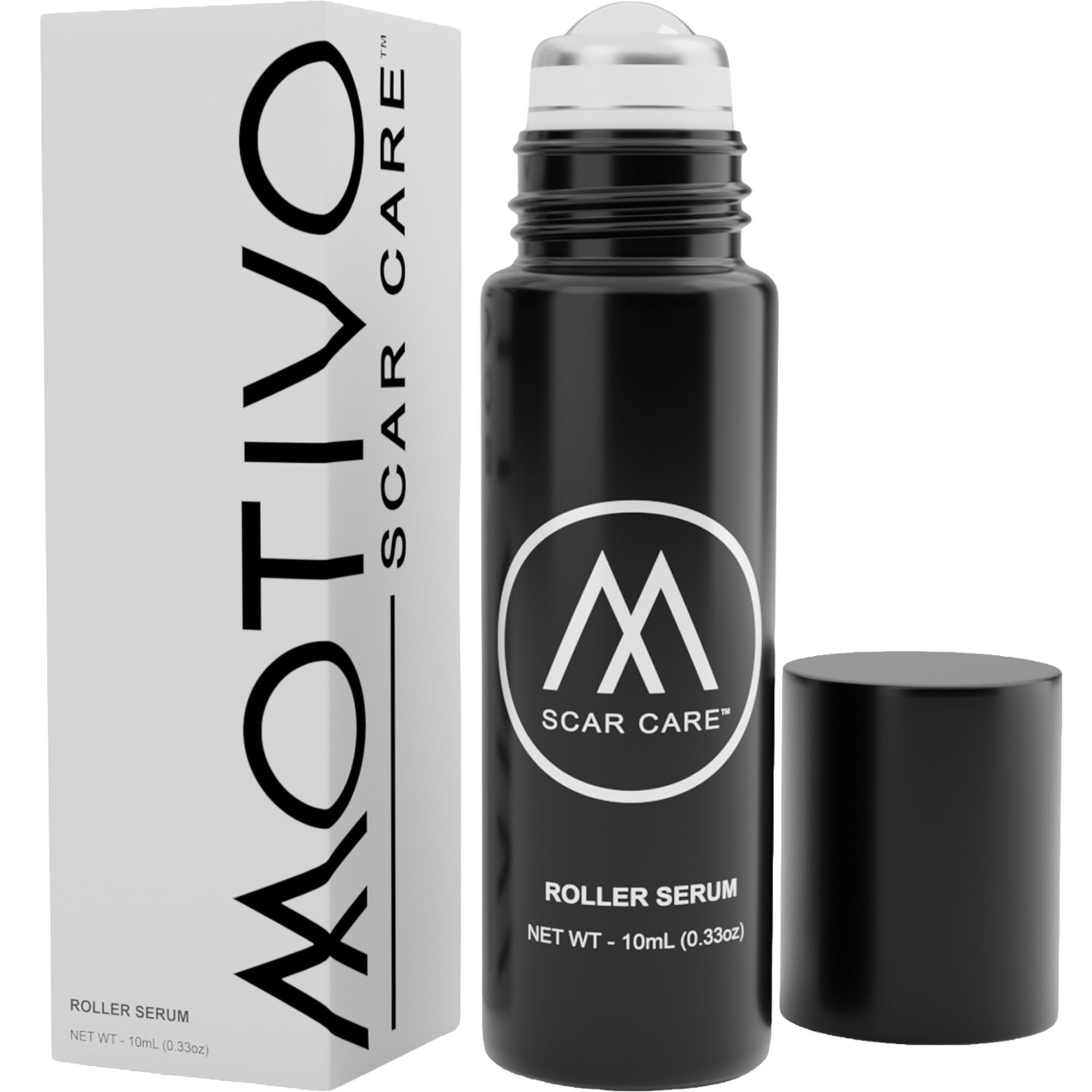 Motivo Scar Care Roller Serum bottle for on-the-go scar treatment.