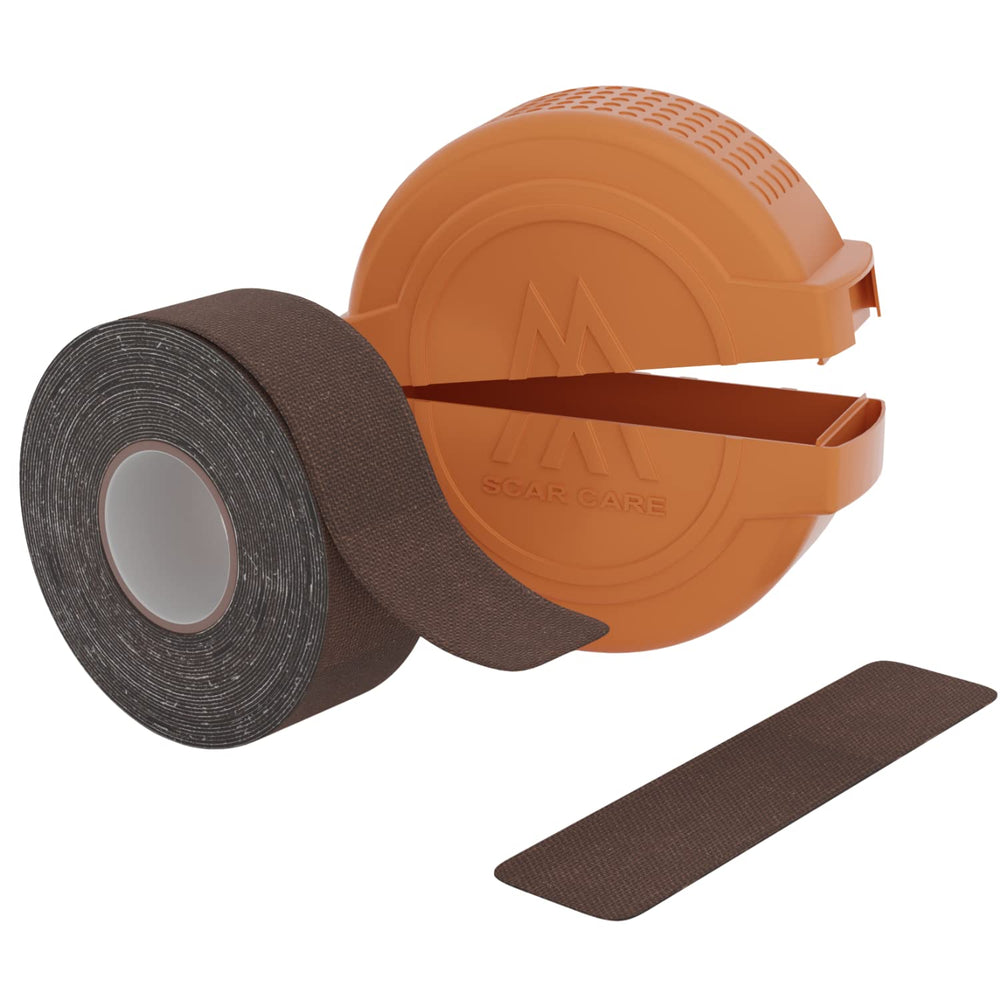 Motivo Scar Tape Espresso roll close-up, latex-free adhesive for sensitive skin.