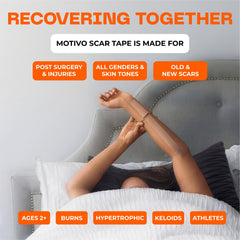 Motivo Scar Tape water-resistant layer visible during a shower for durable wear.