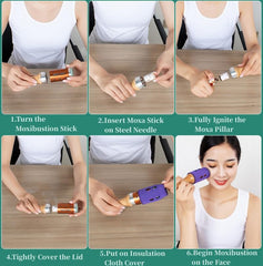 MOTRING facial moxibustion usage guide shows compact daily-use design.