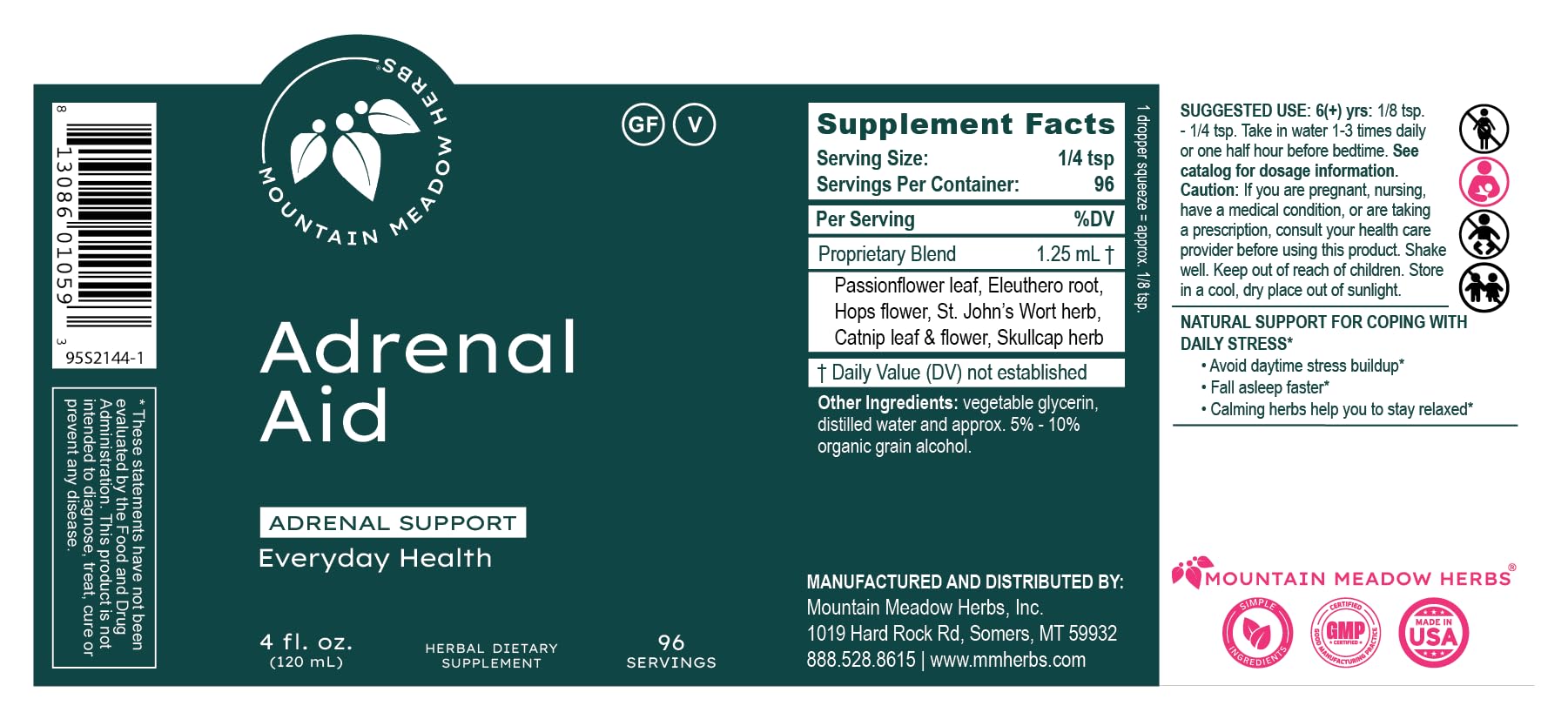 Eleuthero root included in Mountain Meadow Adrenal Aid for balanced vitality.