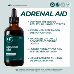 Close-up of Mountain Meadow Adrenal Aid label showing herbal blend information.