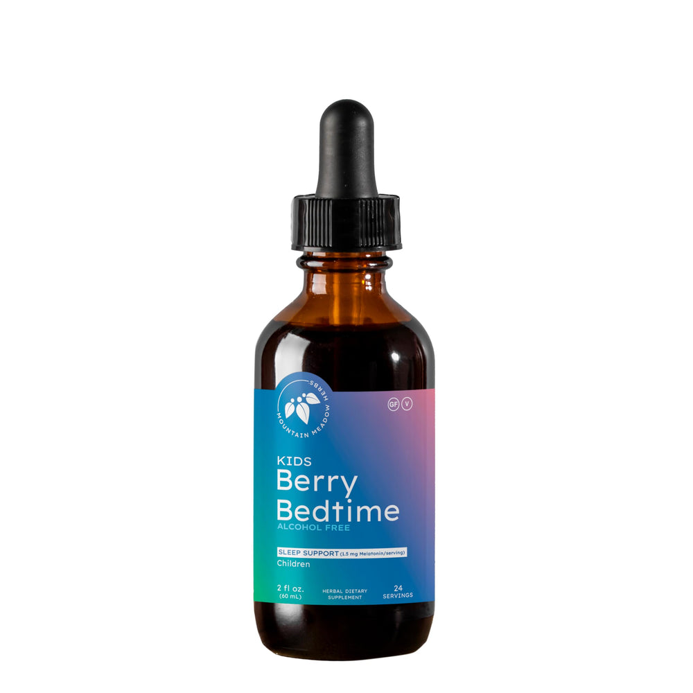 Mountain Meadow Herbs Berry Bedtime bottle shown, promoting gentle sleep support for kids