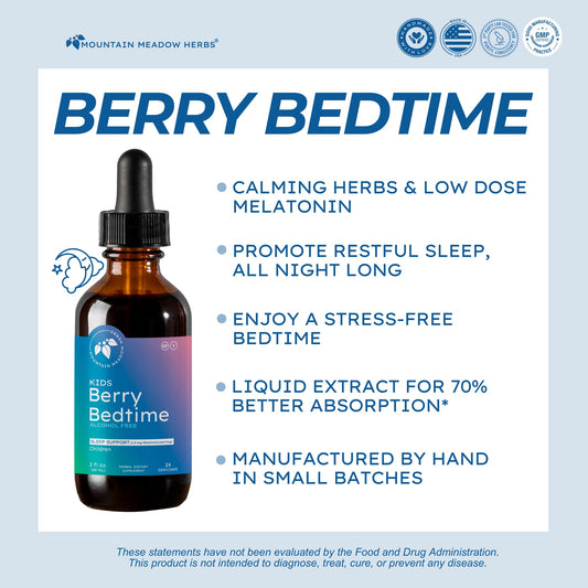 Mountain Meadow Herbs Berry Bedtime dropper displayed for easy dosing in children