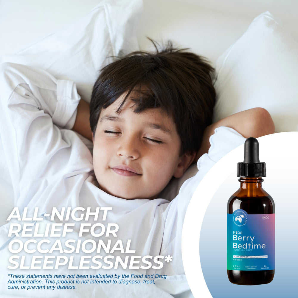 Mountain Meadow Herbs Berry Bedtime label closeup highlighting natural berry flavor