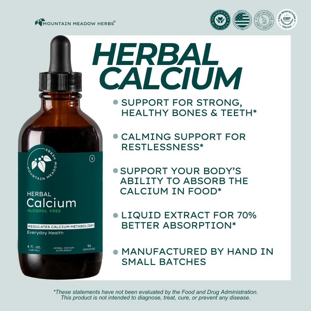Mountain Meadow Herbs Herbal Calcium dropper image showing easy absorption.
