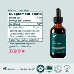 Mountain Meadow Herbs Herbal Calcium ingredients: stinging nettle and chamomile illustrate calming herbal support.