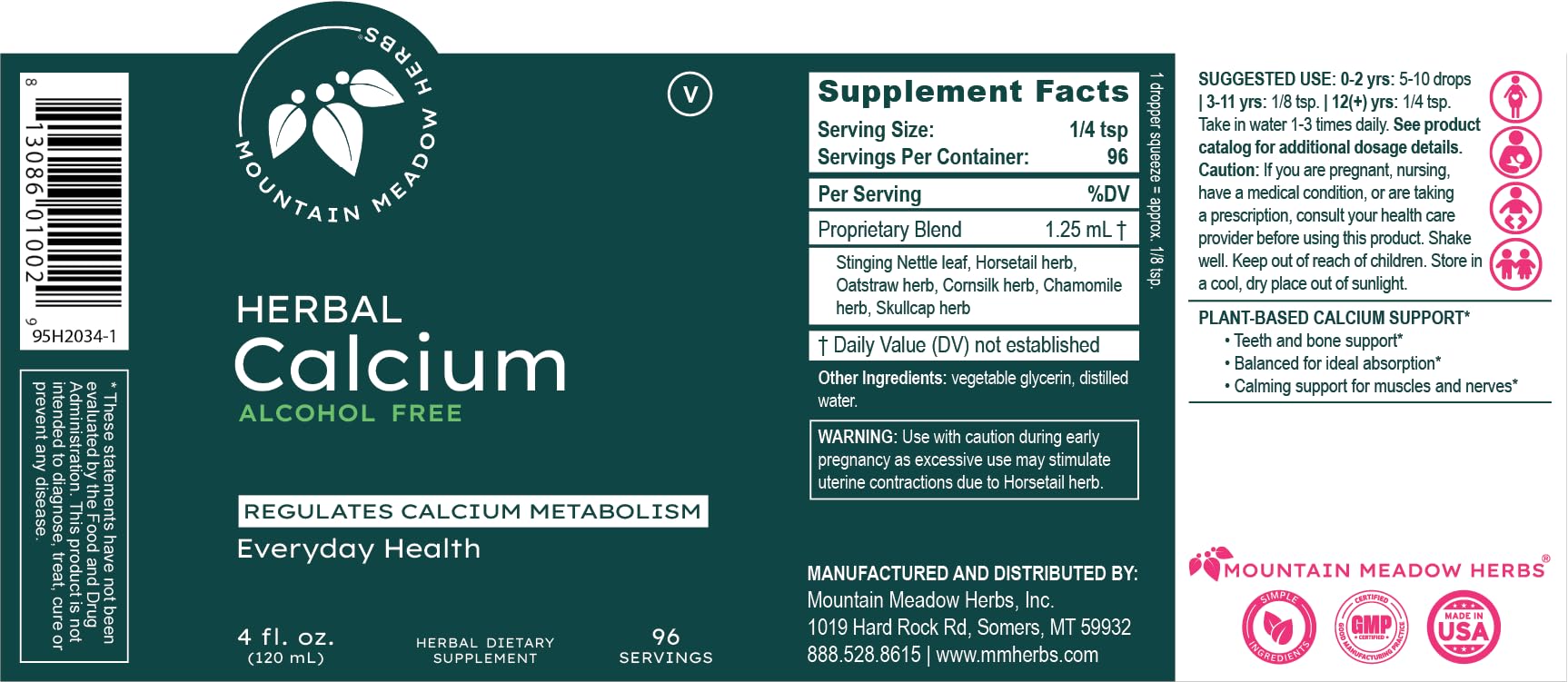 Mountain Meadow Herbs Herbal Calcium liquid in glass bottle demonstrates everyday bone support.