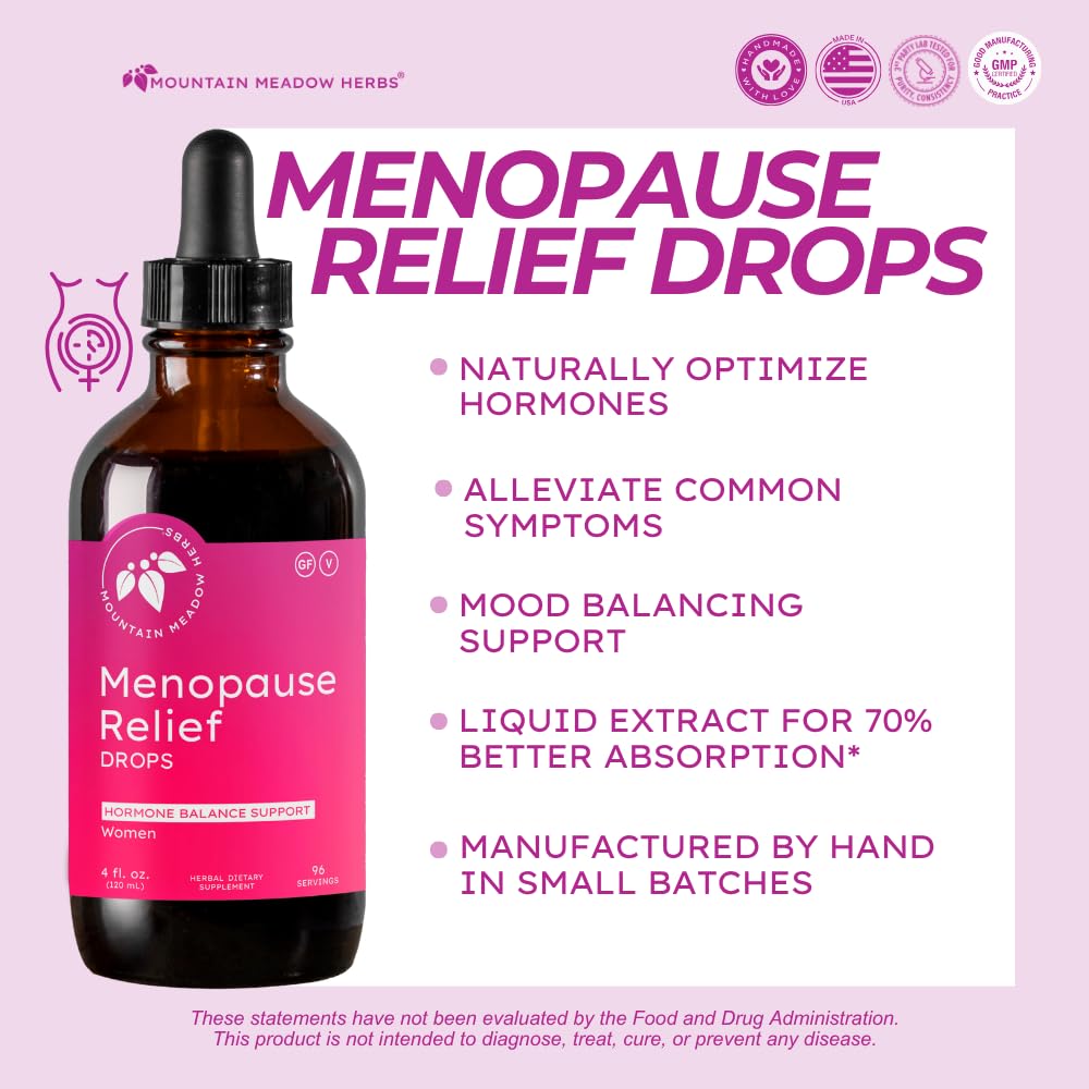 Mountain Meadow Herbs Menopause Relief Drops dropper for easy dosing.