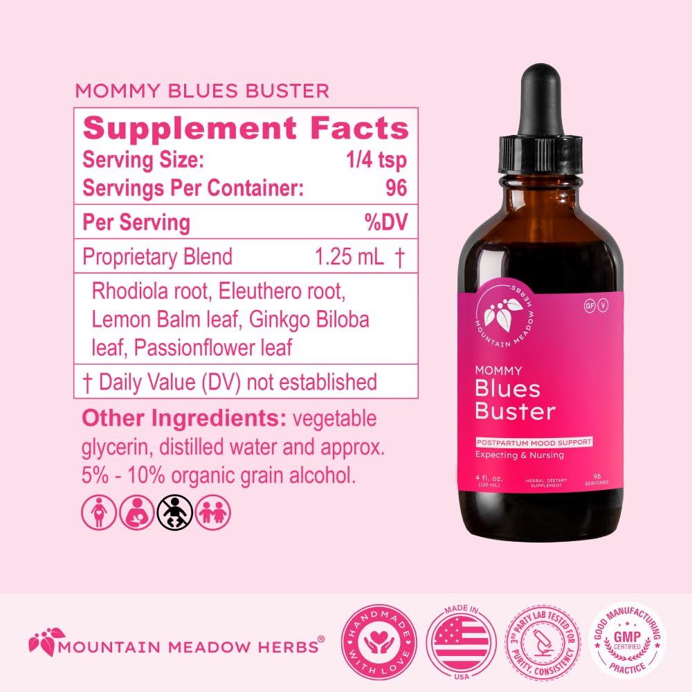 Mountain Meadow Herbs Mommy Blues Buster herbal blend features Rhodiola and Passionflower.