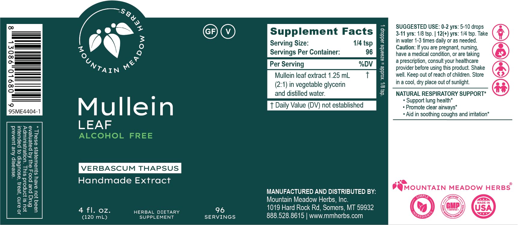 Mountain Meadow Herbs Mullein Leaf Extract dropper for easy dosing across ages