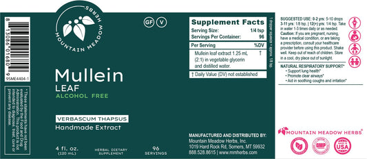 Mountain Meadow Herbs Mullein Leaf Extract dropper for easy dosing across ages