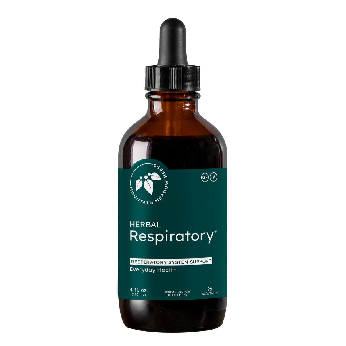 Mountain Meadow Herbs Respiratory bottle close-up for lung support.