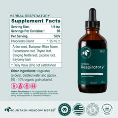 Dispensing Mountain Meadow Herbs Respiratory drops from the bottle.
